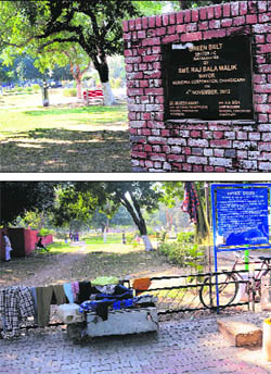 The park presents a poor picture, with the caretaker using the grills to dry clothes.