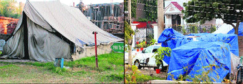 The encroachment can be seen again in front of House Number 199, residence of former Punjab Chief Secretary Jai Singh Gill in Sector 6, Panchkula, on Monday. Tribune Photos: Nitin Mittal  (right) The encroachment, which was removed, has come up again near House Number 1205, residence of Punjab IGP B K Garg in Sector 7, Panchkula, on Monday. 