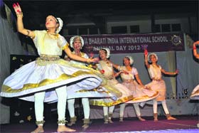Students of Manav Bharati International School perform a dance at their annual function in Dehradun.