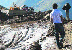 An under-construction road at Rohtang in Manali. A file photograph
