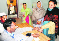 Women voters at a polling station in Jammu division. 