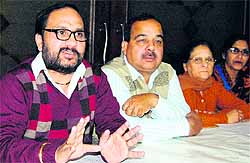 BJP senior leaders address mediapersons on the issue in Amritsar on Tuesday