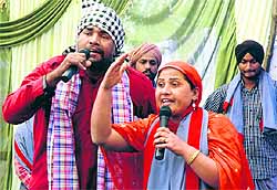 Artistes perform a play during Global Police Station Visitors Week at Community Police Service Centre in Amritsar on Monday