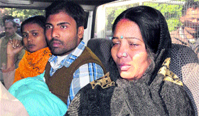 Relatives of the woman, who delivered a stillborn baby in civil dispensary at Sector 22 in Chandigarh on Tuesday.