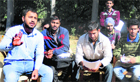 Members of the Students for Society interact with mediapersons at Panjab University in Chandigarh on Tuesday.