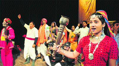 Artistes from Kanpur perform in a play, Bakri, at Gaiety Theatre in Shimla recently. 