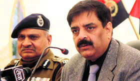 State DGP Ashok Prasad addresses the media in Jammu on Tuesday.