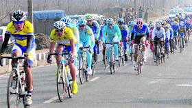 Cyclists participate in Godrej Eon Tour de India event in Srinagar on Tuesday.