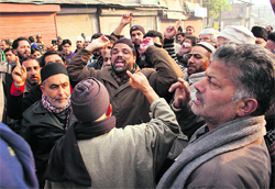Muslims take part in a peace rally in downtown Srinagar on Tuesday. Tribune photo: Amin War