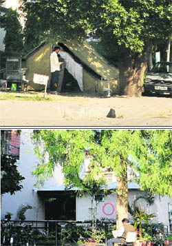 Encroachments outside the residences of IPS officer Dr Rajwant Singh at Phase XI, Mohali; and (below) former DGP, Punjab, KK Atri, at Phase VI in Mohali. 