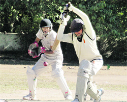 A batsman in action during a match in the Beehive Inter-College Crikcet Tournament in Dehradun on Wednesday. Tribune photo: Vinod Pundir
