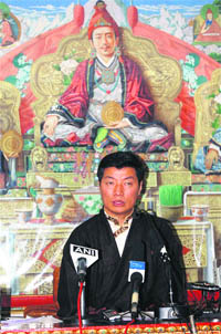 Lobsang Sangay, Prime Minister, Tibetan government-in-exile, addresses mediapersons at McLeodganj on Wednesday.
