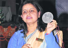 A resource person addresses the gathering at KMV in Jalandhar on Wednesday
