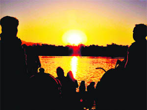 An enchanting view of the sunrise at the Ganga on a chilly winter morning in Haridwar.