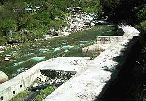 The deserted water intake channel of the trout fish farm at Hamni in Kullu district