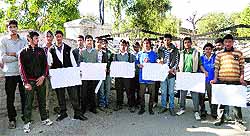 Students of Government Polytechnic protest in Kangra on Thursday