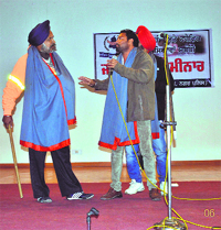 A scene from a one-act play against drug addiction staged in Nawanshahr on Thursday.