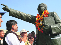 People pay tributes to Dr BR Ambedkar in Ludhiana on Thursday