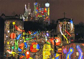 An installation by artist Daniel Knipper during Festival of Lights at central Lyon in France on Thursday