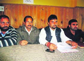 All J&K Rehbar-e-Taleem (ReT) Teachers Forum address a press conference in Jammu on Friday.