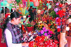 Women take a look at decorative items at Punjab International Trade Expo in Amritsar on Saturday