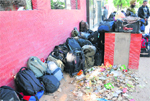 Bags of candidates dumped outside DAV School, Sector 8, Chandigarh, on Saturday. 