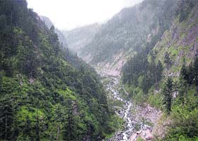 The right portion of a nullah in the Bharmour tribal region from where the Kugti wildlife sanctuary starts