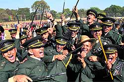 Gentlemen Cadets in a joyous mood after passing out of the Indian Military Academy in Dehradun on Saturday