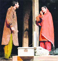 Artistes during a play Karmawaali at Punjab Natshala on Day 2 of National Theatre Festival in Amritsar on Sunday.