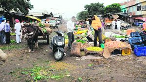 A view of the vegetable market at Vallah in Amritsar. 