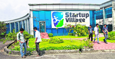 Employees stand outside the Startup Village in Kinfra High Tech Park in Kochi. Three decades after Infosys, India's no. 2 software service provider, was founded by middle-class engineers, the country has failed to create an enabling environment for first-generation entrepreneurs. Startup Village wants to break the logjam.