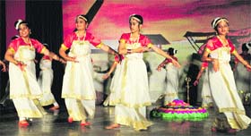 Students of Carmel Convent School, Sector 9, perform during their annual function on the school premises in Chandigarh on Sunday