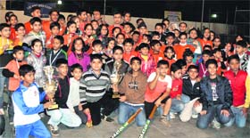 Winners of the Panchkula District Roller Skating Championship in a jubilant mood after winning medals at Blue Bird School, Sector 16, Panchkula, on Sunday