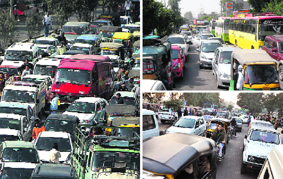 Traffic jams at Nakodar Chowk, PAP Chowk and Mai Hiran Gate in Jalandhar