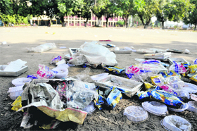 After the visit of Prime Minister Manmohan Singh, garbage lay strewn on the streets near the Panjab Agricultural University campus on Sunday.