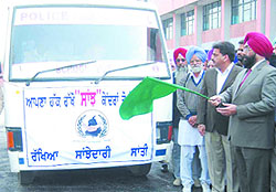 Sessions judge Gurveer Singh flags off a mobile public-police relations van at Mansa on Sunday