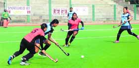Players ina ction during the final match of the ONGC All India Maharaja Ranjit Singh Junior Hockey Tournament on Monday.