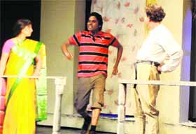 Artistes perform during a play at Punjab Natshala in Amritsar on Monday.