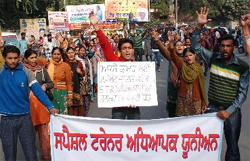 Members of the Special Trainer Teachers Union have been agitating against the non-fulfillment of their demands. Earlier last week, they had taken out a rally in the city demanding reinstatement of all the special trainer teachers. a file photograph