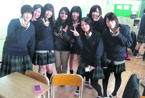 A Class XII student of Apeejay School, Rama Mandi, Aditi (centre), with Japanese students during her recent visit to Japan under a student exchange programme. 