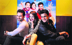The starcast of Saadi Gali Aaya Karo in Ludhiana on Monday.