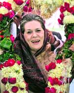Sonia Gandhi during a rally in Ahmedabad.