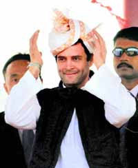 Congress general secretary Rahul Gandhi at Hapta Kangjeibung in Imphal on Monday.