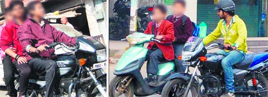Schoolchildren riding the two-wheleers in Amritsar