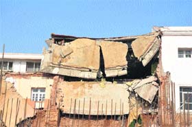 A part of the state Assembly building that collapsed in Jammu on Tuesday