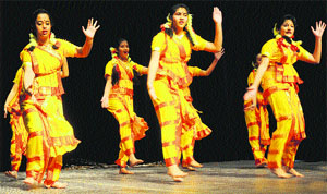 Student present an item during an inter-school dance competition at Panjab Kala Bhawan in Chandigarh on Wednesday