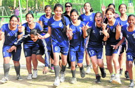 St Josephs School basketball team in a jubilant mood after winning the trophy at St Kabir School, Sector 26, Chandigarh, on Thursday.