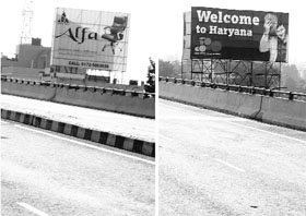 Many hoardings on the Ambala-Chandigarh Highway are yet to be removed.