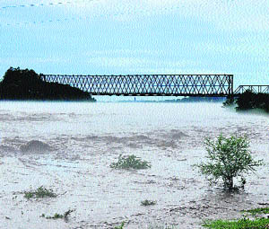 Water level in the Chenab river increased after a heavy downpour in the region.