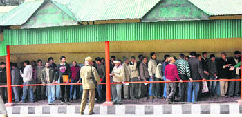 A huge rush of visitors outside the entrance of the Civil Secretariat in Jammu on Wednesday.